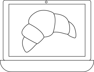 çizgi dizüstü bilgisayar simgesi ve kruvasan simgesi. Beyaz arkaplan