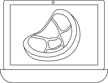 dizüstü bilgisayar çizgisi simgesi ve et simgesi. Beyaz arkaplan