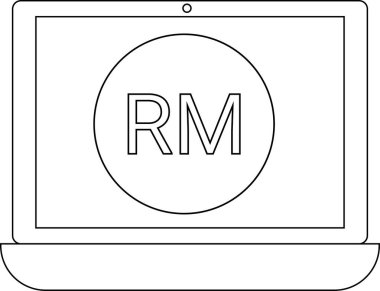 dizüstü bilgisayar çizgisi simgesi ve Malezya ringgit madeni para simgesi. Beyaz arkaplan