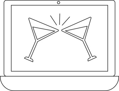 Dizüstü bilgisayarın çizgi simgesi ve kızarmış camların simgesi.