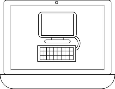 dizüstü bilgisayar çizgisi simgesi ve beyaz arkaplanı olan bilgisayar simgesi.