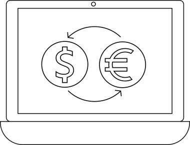 dizüstü bilgisayar hattı simgesi ve simgesi dolar sikkelerini avro sikkelerine dönüştürür.