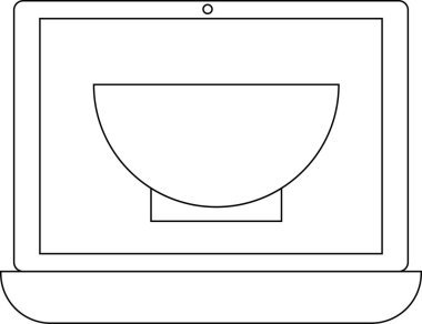dizüstü bilgisayar çizgisi simgesi ve kase simgesi. Beyaz arkaplan