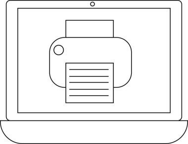dizüstü bilgisayar çizgisi simgesi ve yazıcı simgesi. Beyaz arkaplan