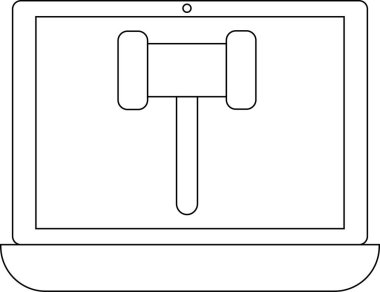 dizüstü bilgisayar çizgisi simgesi ve çekiç simgesi. Beyaz arkaplan