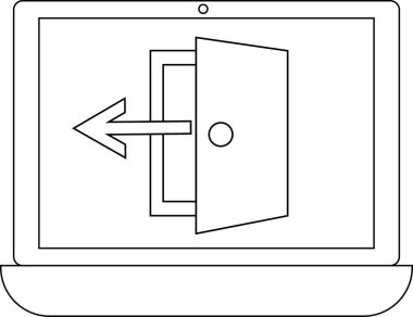 dizüstü bilgisayar çizgisi simgesi ve çıkış kapısı simgesi. Beyaz arkaplan
