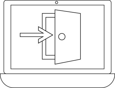dizüstü bilgisayar çizgisi simgesi ve giriş simgesi. Beyaz arkaplan