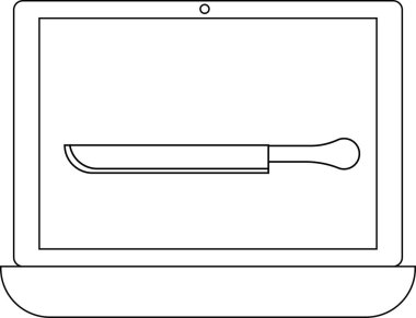 dizüstü bilgisayar çizgisi simgesi ve bıçak simgesi. Beyaz arkaplan