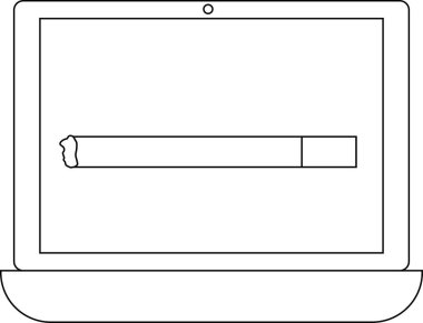 dizüstü bilgisayar çizgisi simgesi ve sigara simgesi. Beyaz arkaplan