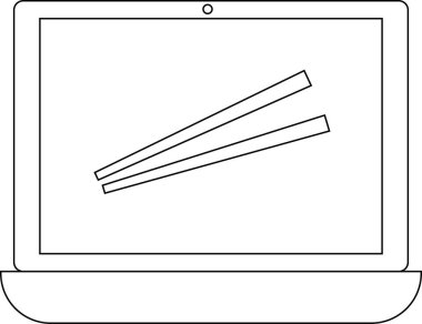 dizüstü bilgisayar çizgisi simgesi ve çubuk simgesi. Beyaz arkaplan