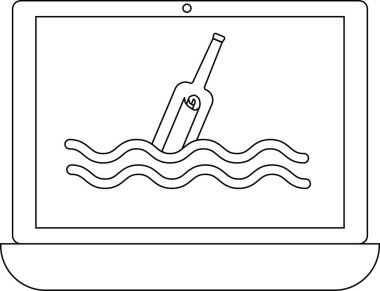 Satır simgesi dizüstü bilgisayar ve yüzen şişe harfi simgesi. Beyaz arkaplanı var.