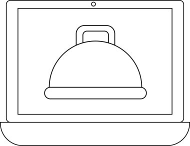dizüstü bilgisayar çizgisi simgesi ve yiyecek kapağı simgesi. Beyaz arkaplan