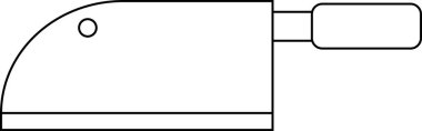 Basit bir taslak, yuvarlak saplı, siyah çizgileri olan bir satır biçimli bıçak tasvir eder.