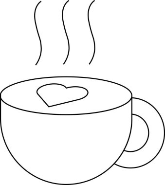 Üzerinde siyah çizgiler olan, 3 buhar hattının içinde kalbi olan bir kupa.