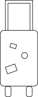 Siyah çizgili bavullar, siyah çizgili beyaz arka planda çıkartmalar ve tekerlekler.