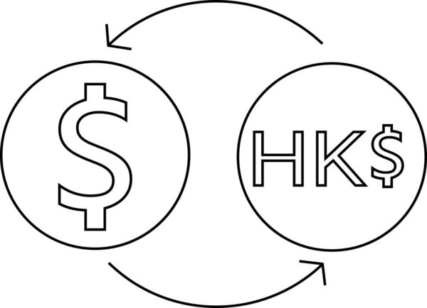 line icon convert dollar coins to Hong Kong dollar coins.with black lines