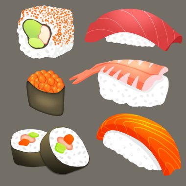 Lezzetli suşi sashimi seti ve vektör çizimi