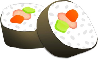 Beyaz arka planda salatalık ve tofu vektörü resimli sağlıklı vejetaryen dürümü.