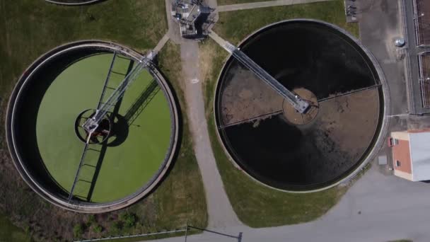 Aerial Perspective Water Treatment Facility Includes Sewage Treatment Plant Implementation — Stock Video