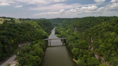 Ormandaki güzel nehrin üzerindeki köprü