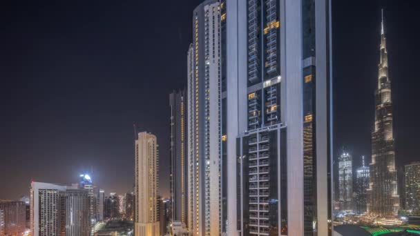 Die Höchsten Wolkenkratzer Der Innenstadt Dubais Und Geschäftsbucht Der Bouleward — Stockvideo