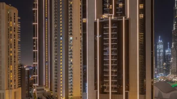 Panoráma Mutatja Legmagasabb Felhőkarcolók Során Föld Óra Belvárosában Dubai Található — Stock videók