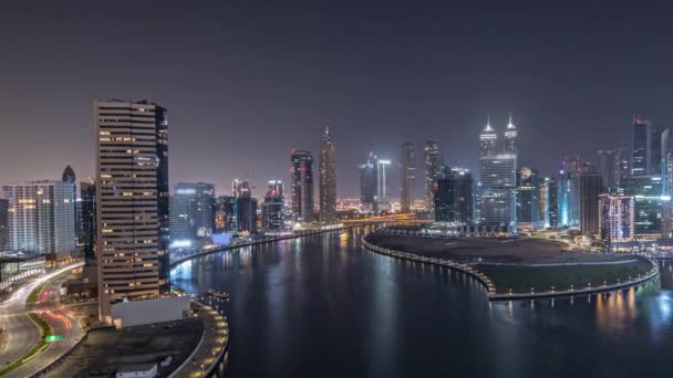 Panorama Mostrando Paisagem Urbana Arranha Céus Dubai Business Bay Com — Vídeo de Stock