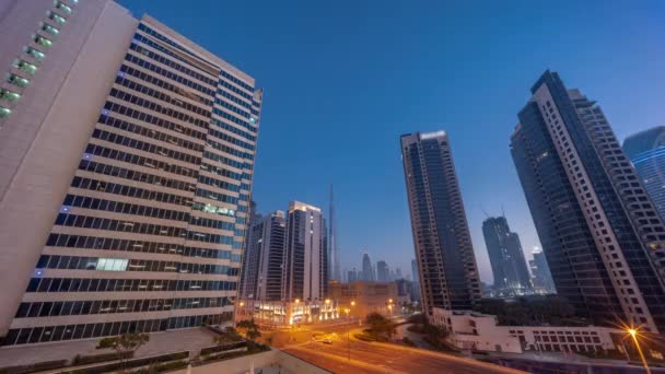Panoramiczny Widok Lotu Ptaka Centrum Dubaju Wieżowce Difc Ruchliwym Ruchem — Wideo stockowe