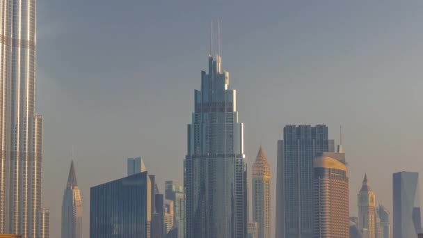 Високі Будівлі Центрі Міста Фінансовий Районний Авіаційний Таймелапс Дубаї Оае — стокове відео