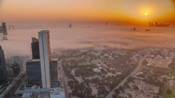 Villák Zabeel Kerületben Felhőkarcolók Egy Háttér Légi Panoráma Timelapse Napkeltekor — Stock videók