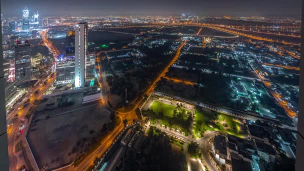 Βίλες Στην Περιοχή Zabeel Ουρανοξύστες Φόντο Εναέρια Πανοραμική Timelapse Κατά — Αρχείο Βίντεο