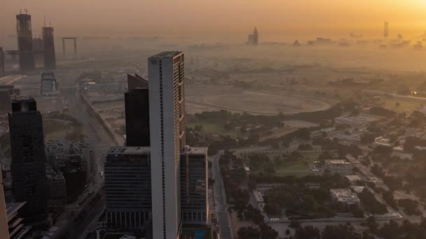 Villor Zabeel Distrikt Med Skyskrapor Bakgrund Antenn Timelapse Soluppgången Dubai — Stockvideo