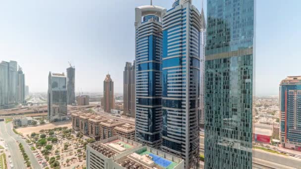 Panorama Powietrzna Dubai International Financial District Wieloma Drapaczami Chmur Timelapse — Wideo stockowe