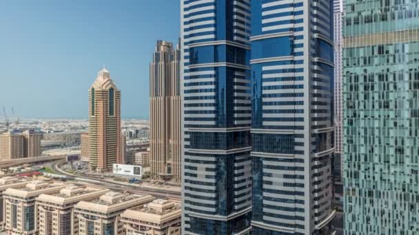 Panorama Pokazująca Lotu Ptaka Dubai International Financial District Wieloma Drapaczami — Wideo stockowe