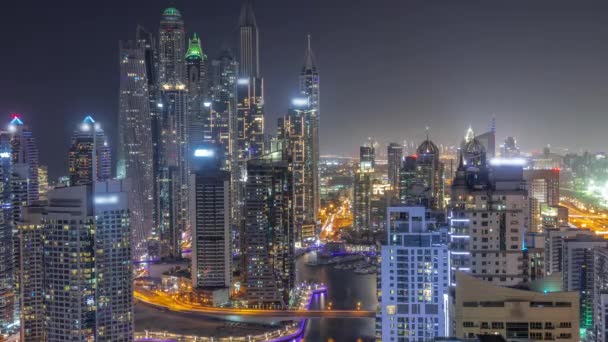 Pohled Různé Mrakodrapy Nejvyšším Recidivním Bloku Dubajském Přístavu Antény Během — Stock video