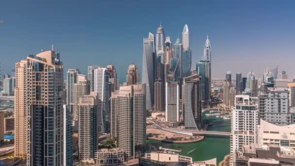 Blick Auf Verschiedene Wolkenkratzer Höchsten Wohnblock Dubai Marina Luftaufnahme Mit — Stockvideo