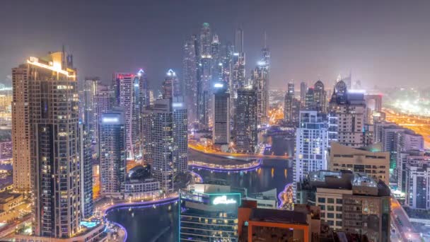 Dubai Marina Hava Sahasının Yüksek Bloğundaki Çeşitli Gökdelenlerin Görüntüsü Tüm — Stok video