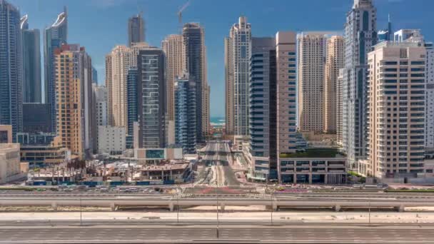 Dubai Marina Bloque Rascacielos Timelapse Durante Todo Día Con Sombras — Vídeos de Stock