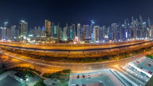 Panorama Der Wolkenkratzer Der Dubai Marina Und Der Sheikh Zayed — Stockvideo