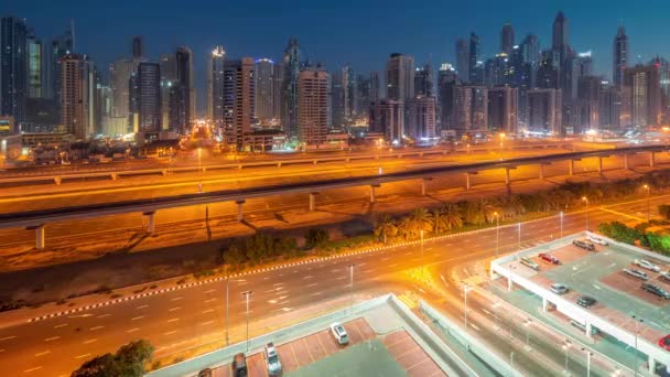 Dubajský Přístav Nejvyšší Blok Mrakodrapů Noc Den Přechodný Čas Uplyne — Stock video