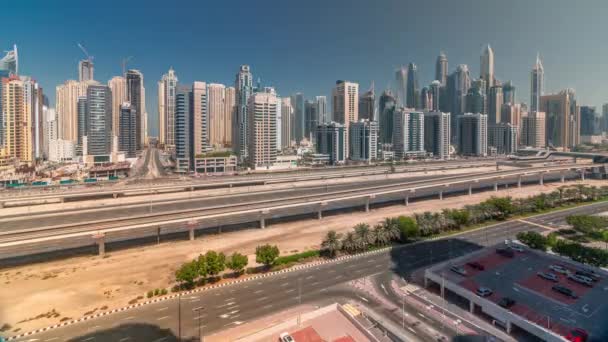 Самый Высокий Блок Небоскребов Гавани Дубая Простоит День Вид Воздуха — стоковое видео