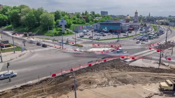 Aerial View Large City Intersection Road Construction Site Urban Works — Wideo stockowe