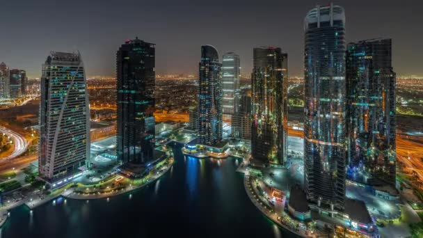 Tall Residential Buildings Jlt District Aerial All Night Timelapse Part — Stock Video