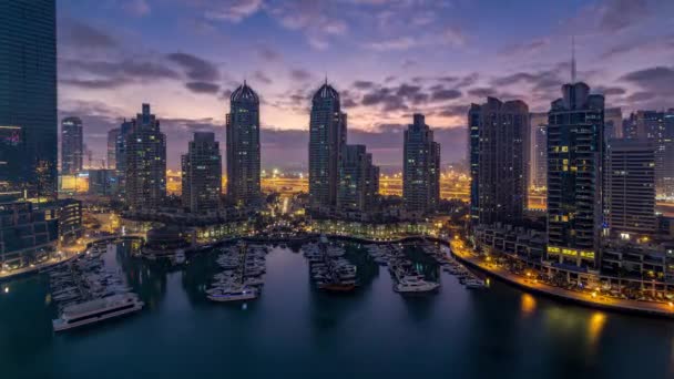Luftpanoramabild Moderner Wolkenkratzer Nacht Auf Tag Übergang Zeitraffer Vor Sonnenaufgang — Stockvideo