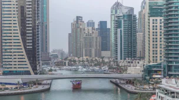 Hermosa Vista Día Noche Transición Aérea Timelapse Todo Dubai Marina — Vídeo de stock