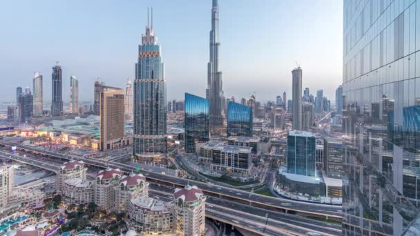 Ντουμπάι Downtown Skyline Μέρα Νύχτα Μετάβαση Timelapse Ψηλότερο Κτίριο Και — Αρχείο Βίντεο