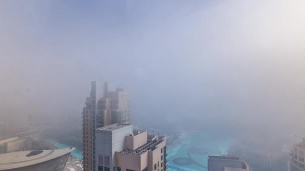 Туманное Утро Центре Дубая Течение Дня Тени Быстро Движутся Футуристический — стоковое видео