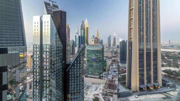 Pohled Panoramatu Kancelářské Budovy Sheikh Zayed Road Difc Dne Den — Stock video