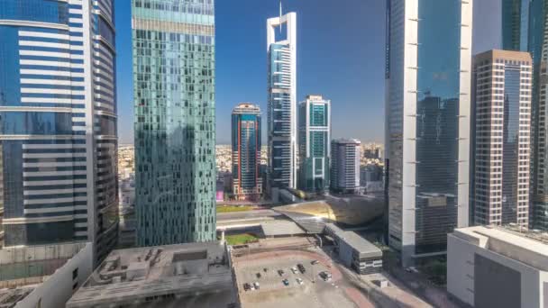 Vista Panorâmica Dos Edifícios Sheikh Zayed Road Difc Durante Todo — Vídeo de Stock