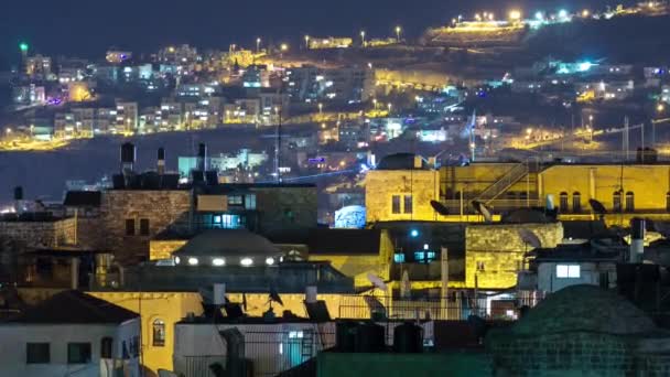 耶路撒冷旧城的天际线 从以色列的奥地利临终城顶上掠过 闪烁着历史建筑的光芒 — 图库视频影像